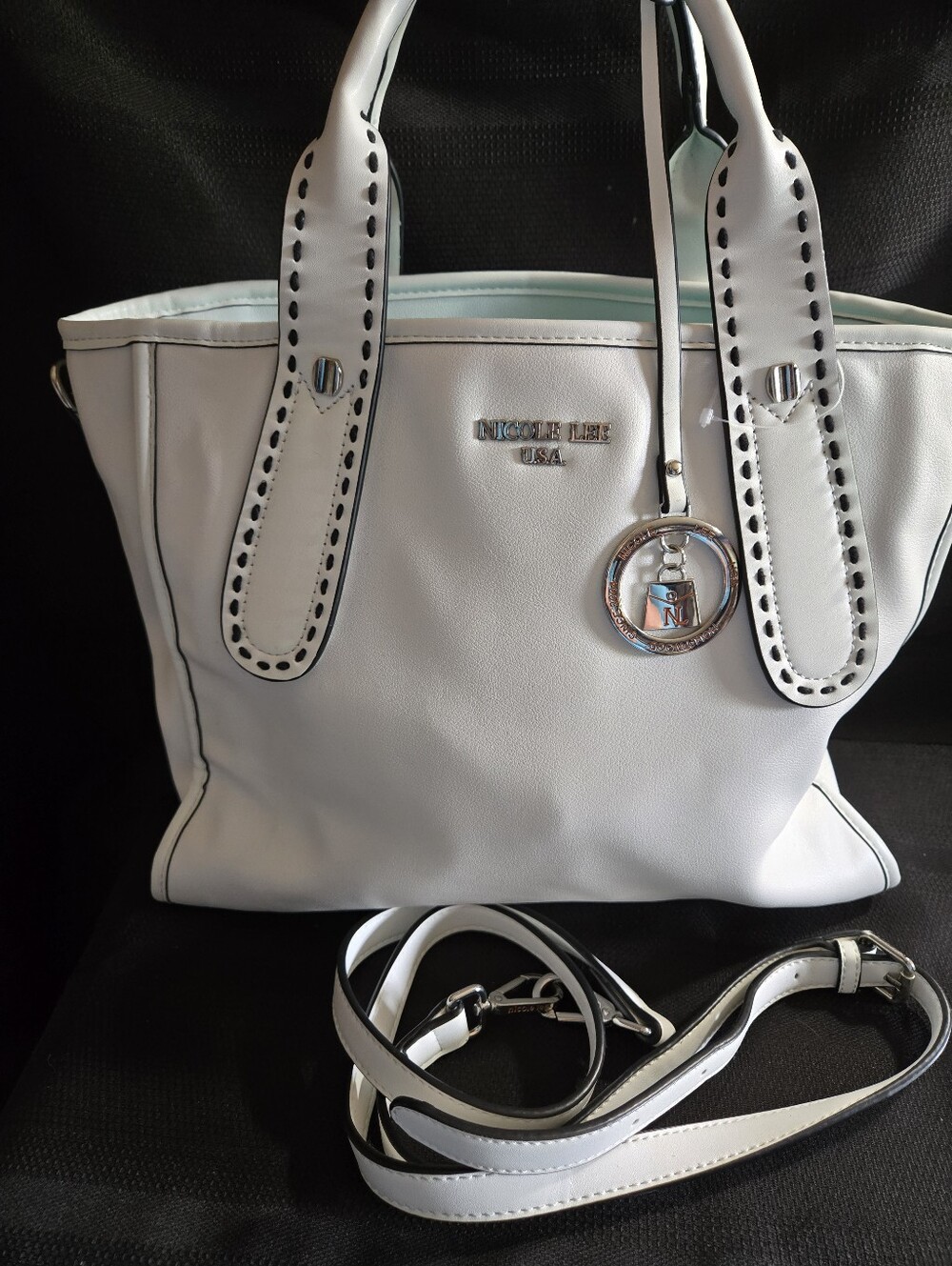 Nicole Lee White Shoulder Tote with Detachable Strap EUC